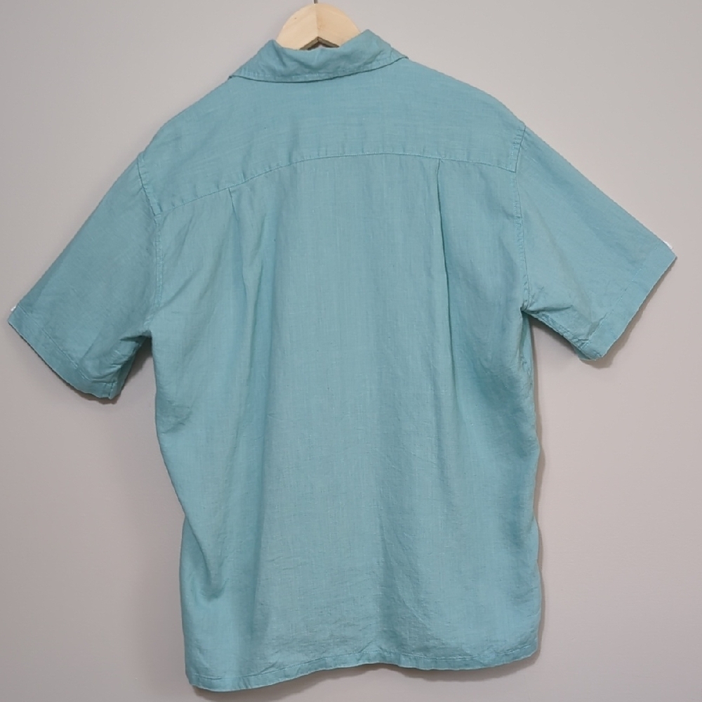 Island Importer Men's Linen Aqua Short Sleeve Button Down Shirt Large Beachy - Picture 11 of 13